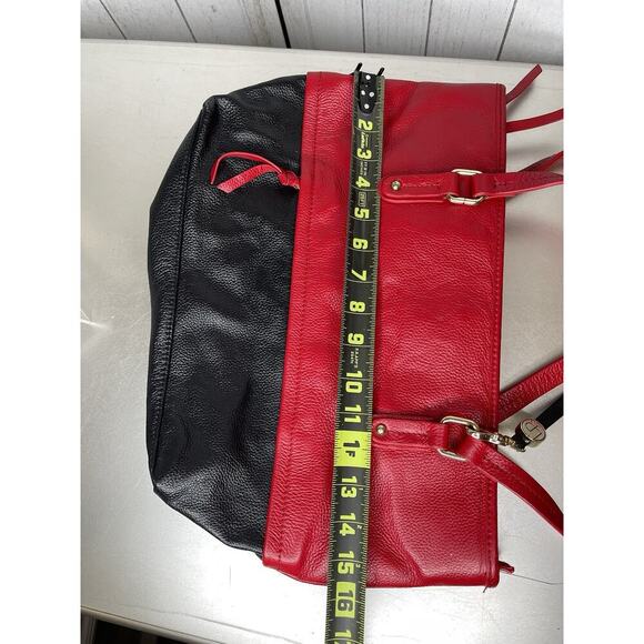 LR Brand Leather Tote Purse Handbag Red Black Top Handle - Picture 8 of 8